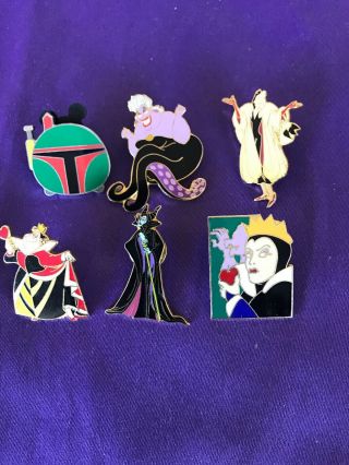 Disney Collector’s Pins Set Of 6 Villians Evil Queens Boba Fett
