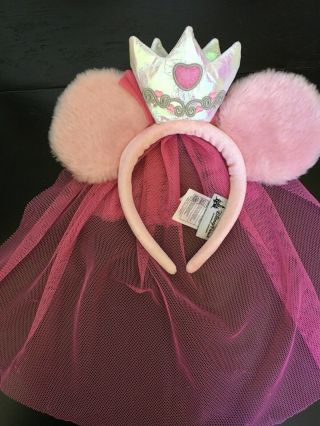Disney Parks Pink Princess Crown With Veil Mickey Minnie Ears Headband