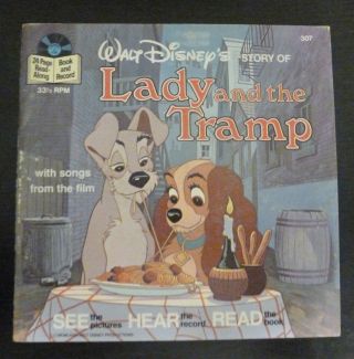 Vintage Walt Disney Lady And The Tramp Read - Along Book And Record (33 1/2 Rpm)