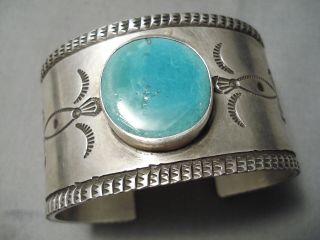 Astounding Vintage Huge Navajo Turquoise Sterling Silver Wide Bracelet