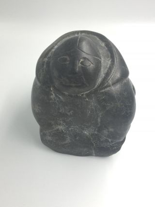 Vintage Big Eskimo Art Inuit Statue Stone Carving Signed 15 Pounds