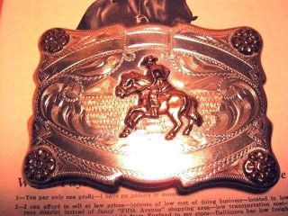 Frontier Solid Sterling Silver Horse & Rider Hand Made Belt Buckle 4 Banners