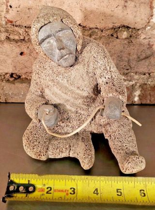 Unidentified (inuit) Fisherman - Whale Bone - Sculpture - Hand Carved
