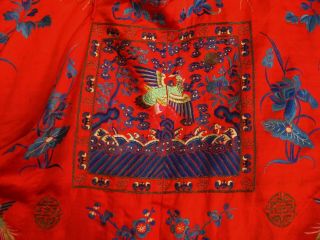 Fine Old Chinese Red & Blue Embroidered Silk Imperial Court Robe 3