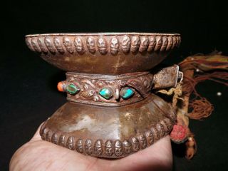 Rare Nepal Tibet Buddhist Himalayan Crystal Ritual Damaru Hand Drum