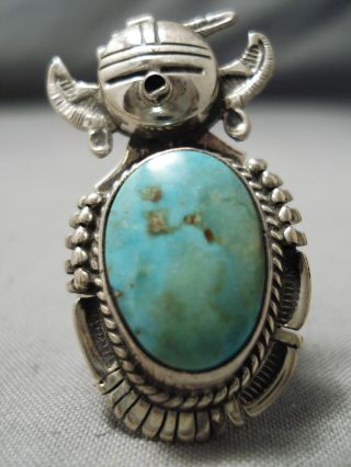 Detailed Vintage Navajo Kachina Turquoise Sterling Silver Ring