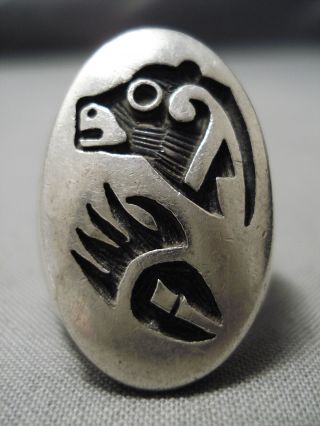 Huge Vintage Hopi Native American Sterling Silver Bear Ring