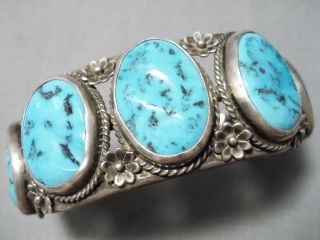 Impressive Vintage Navajo Sleeping Beauty Turquoise Sterling Silver Bracelet Old