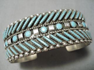 Incredible Vintage Zuni Turquoise Sterling Silver Bracelet Old