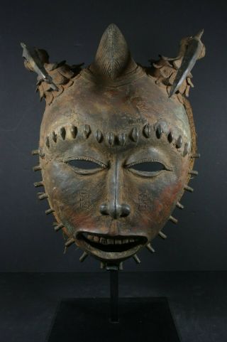 Very Large Bronze African Mask - Tikar,  Cameroon African Tribal Art Primitif