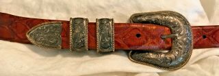 Vintage Chet Vogt Sterling Silver & 14kt Gold Buckle Alligator Leather Belt 38