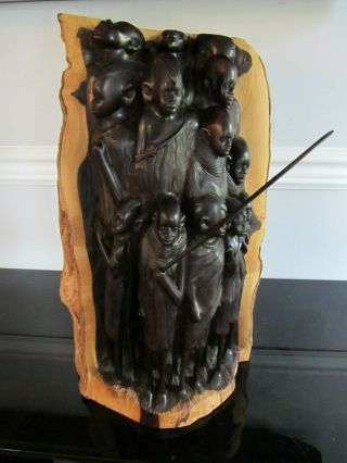 Antique African Family Tree Of Life? Warrior? Ebony Wood Carving Statue Tribal