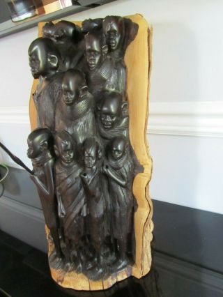 Antique African Family Tree of Life? Warrior? Ebony Wood Carving Statue Tribal 3