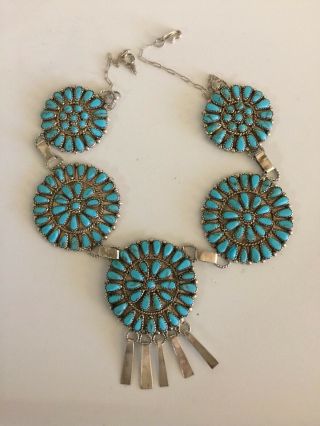 Zuni Sterling Silver And Turquoise Needlepoint Necklace - Marked Y