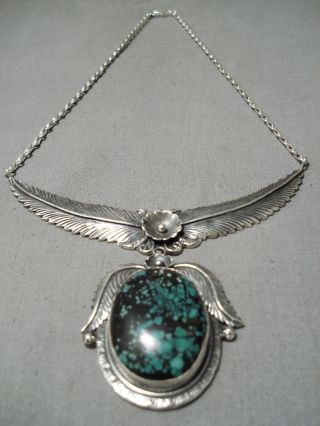 Important Johnny Yazzie Vintage Navajo Green Turquoise Sterling Silver Necklace