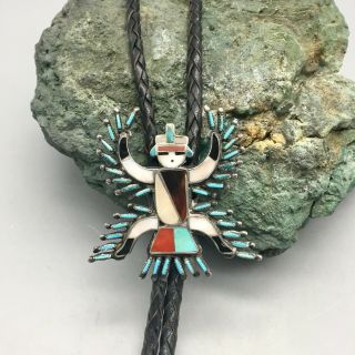 Vintage Zuni Bolo - Turquoise And Sterling Silver Knifewing Design