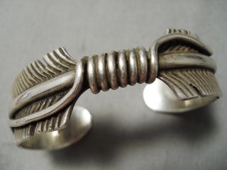 Heavy Detailed Vintage Navajo Sterling Silver Feather Bracelet