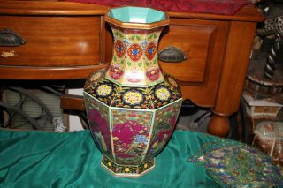 Quality Chinese Porcelain Vase - 8 Sides - Scenes - Women - Birds - Flowers - Signed