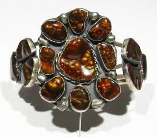 Huge Old Signed Navajo 925 Silver Aaa Arizona Fire Agate Mans Bracelet 8 To 8.  5 "