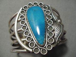 Very Rare Vintage Navajo Fox Turquoise Sterling Silver Bracelet Old