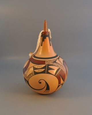 Vintage Hopi Indian Canteen Pot Corn & Bird Wing Design Agnes Nahsonhoya 9.  5 "