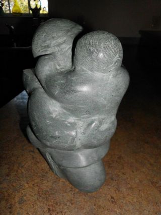 Vintage Inuit Eskimo Art Sculpture Stone Carving Parent Hugging Child 2