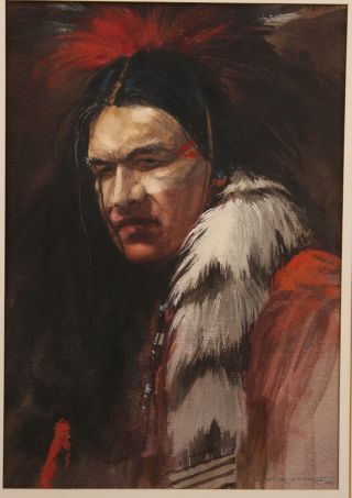 Ferdinand Petrie Gouache Painting Portrait American Indian Nez Perce Warrior