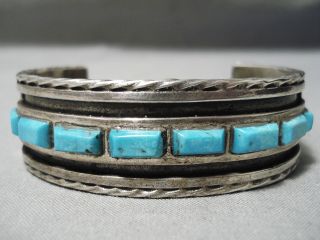 THICKER HEAVY VINTAGE NAVAJO CARICO LAKE TURQUOISE STERLING SILVER BRACELET 2