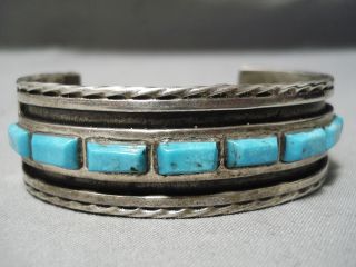 THICKER HEAVY VINTAGE NAVAJO CARICO LAKE TURQUOISE STERLING SILVER BRACELET 3