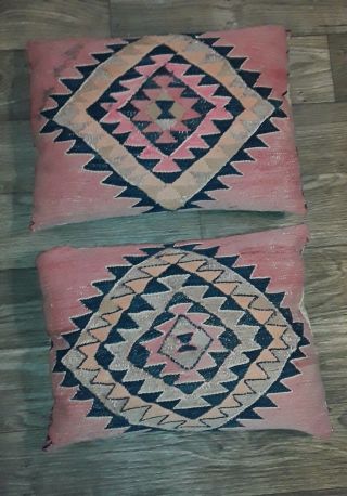 Antique Southwestern Native American Navajo Pillow Hand Woven Wool Blanket Rug