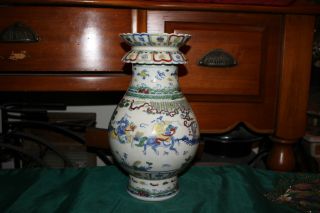 Chinese Vase Candlestick Holder Painted Scenes Men Horse Fighting Signed - 2