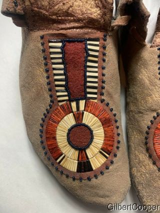 SIOUX QUILLED AND BEADED BUFFALO HIDE MOCASSINS 2