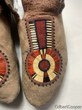 SIOUX QUILLED AND BEADED BUFFALO HIDE MOCASSINS 3