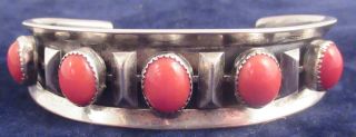 Frank Patania,  Sr.  Sterling Silver Red Coral Cuff Bracelet Native American