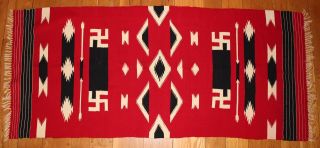 Antique 1920s Western,  Fine Chimayo Red Wool Blanket Weaving,  Whirling Logs