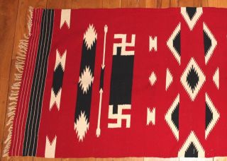 Antique 1920s Western,  Fine Chimayo Red Wool Blanket Weaving,  Whirling Logs 2