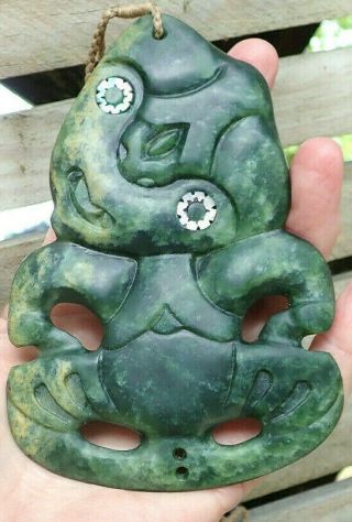 Huge One Of Kind Nz Greenstone Pounamu Nephrite Flower Jade Maori Hei Tiki
