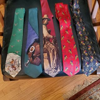 (5) Polo Ralph Lauren Cowboy Western 100 Silk Neck Ties Made By Hand In The Usa