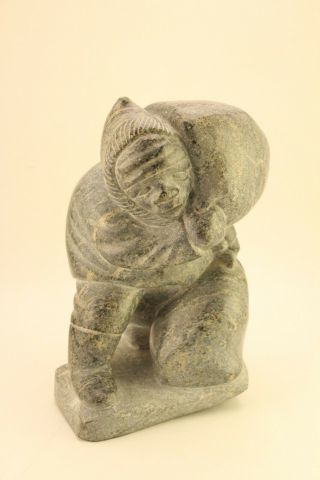 Tivi Illisituk Sugluk Inuit Soapstone Man & Walrus Carved Eskimo Art Sculpture