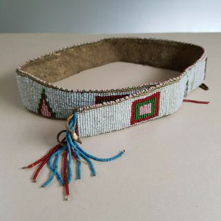 Antique Northern Plains (assiniboine?) Beaded Hat Band From Circa 1890 - 1910.