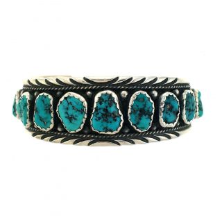 Navajo M.  Spencer Sterling Silver Kingman Turquoise Nugget Bracelet Cuff