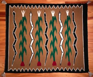 Navajo Turquoise Eyes Snake &corn Yei Pictorial Rug,  Latter 20th C