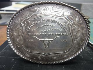 Edward H.  Bohlin Sterling Belt Buckle Sp1s W 3.  75 " X H 2.  75 " Western Steer Horns