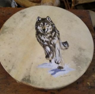 Awesome Native American Rawhide Drum Great Sound Shaman With Beater Signed