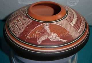 Navajo Clay Pheasant Pot Signed By Bob Lansing 1990 Gorgeous