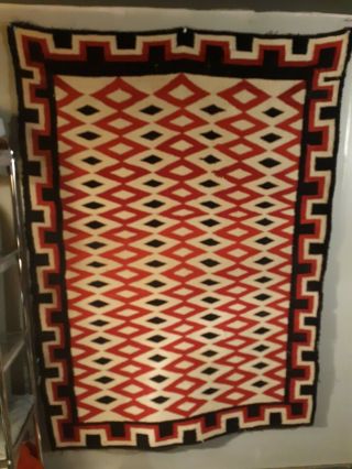 Old Navajo Rug Busy Dazzler? 59 " X 42 " Red Black White Diamond Pattern Nr