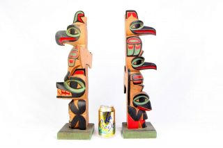 2 Totem Poles Wood Carvings Signed by F.  Jacobsen NR 2
