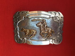 Cowboy Trophy Buckle Sterling Silver 1961 Texas Team Roper Name Researched
