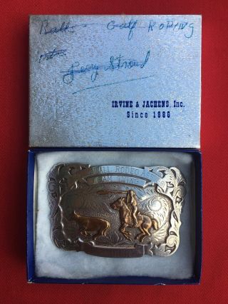 Cowboy Trophy Buckle Sterling Silver 1961 Texas Team Roper name researched 2