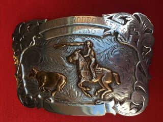 Cowboy Trophy Buckle Sterling Silver 1961 Texas Team Roper name researched 3